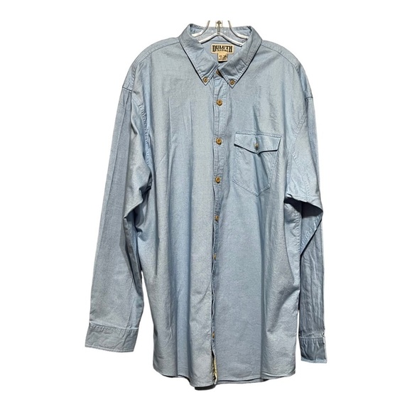 Duluth Trading Co. Button Down Shirt Light Blue Chambray Casual Preppy 2XLT - Picture 1 of 4